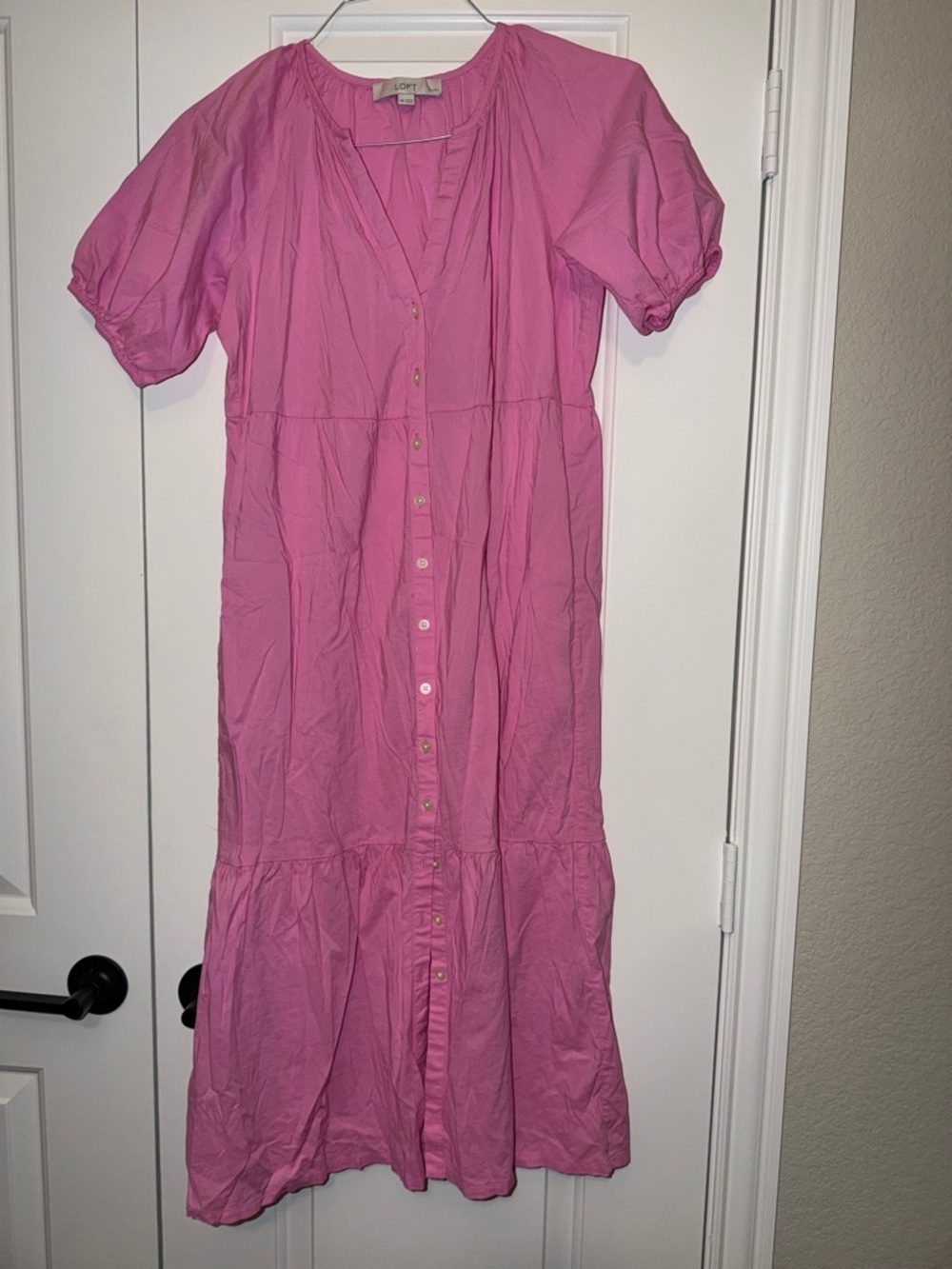 LOFT Hot Pink Button Down MIDI Dress